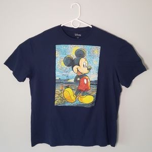 Disney Mickey Mouse Van Gogh Starry Night Style T-Shirt Mens 2XL Navy Blue